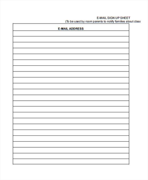 email sign up sheet