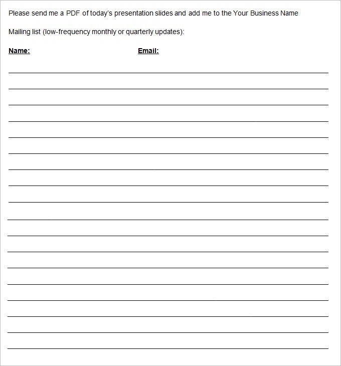 Email Sign Up Sheet Template Business