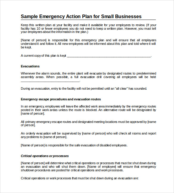 emergency action plans examples