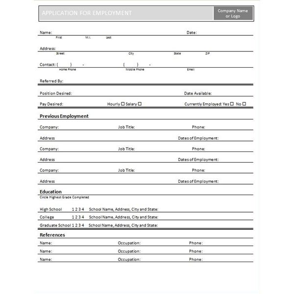 employee application template