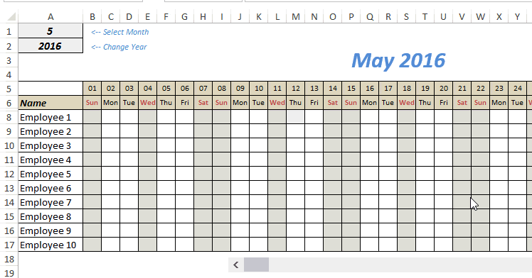 employee attendance calendar