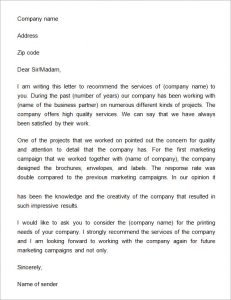 employee contract sample letter of recommendation for a business