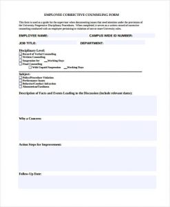 employee counseling form employee corrective counseling form