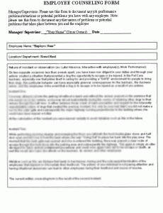 employee counseling form employee counseling