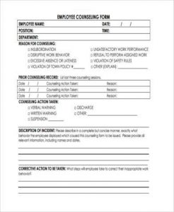 employee counseling form generic employee counseling form