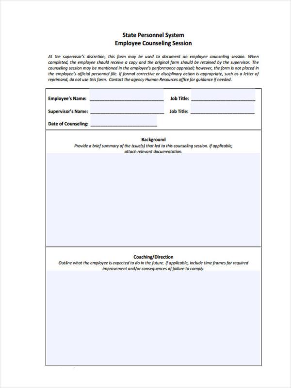 Employee Counseling Form Template Business