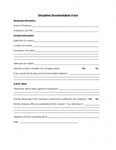 employee discipline form employee disciplinary action form