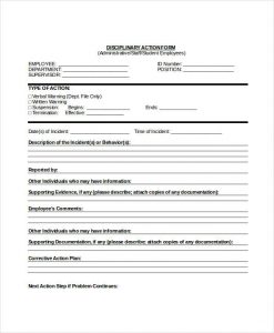 employee discipline form employee disciplinary action form