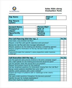 employee evaluation form pdf sales ride along evaluation form