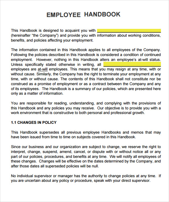 Employee Handbook Examples Template Business
