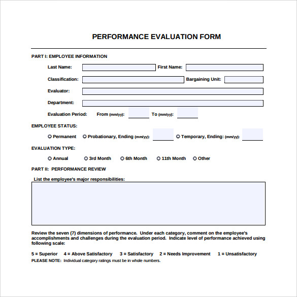 employee performance evaluation samples