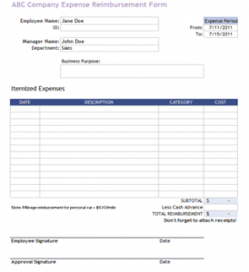 employee reimbursement form company reimbursement template