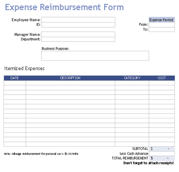 employee reimbursement form