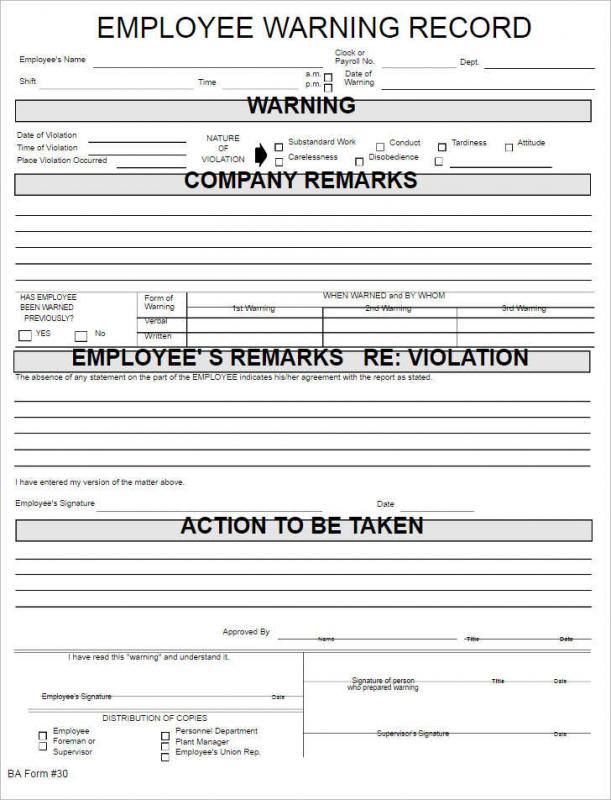 Employee Reprimand Form