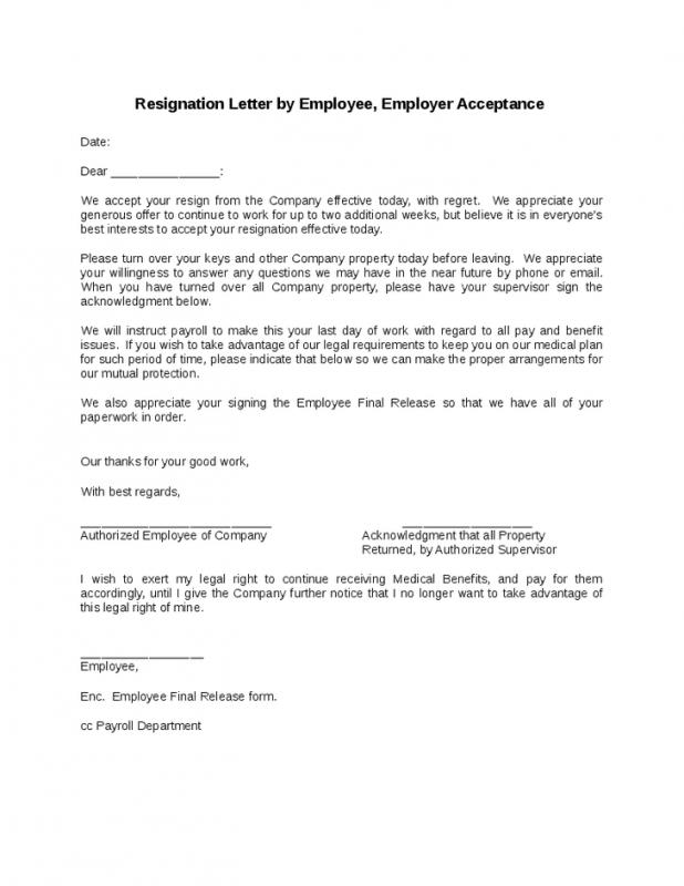 Confirmation Of Resignation Letter
