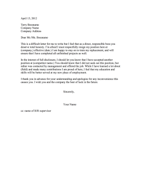 employee resignation letter