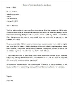 employee termination letter employee termination letter for attendance free download