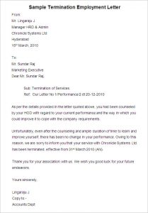 employee termination letter sample termination employment letter