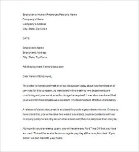 employee termination template employee termination letter pdf format