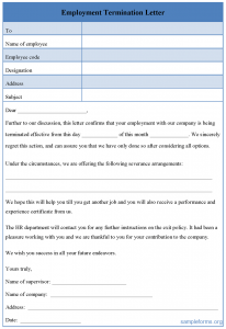 employee termination template employment termination letter form