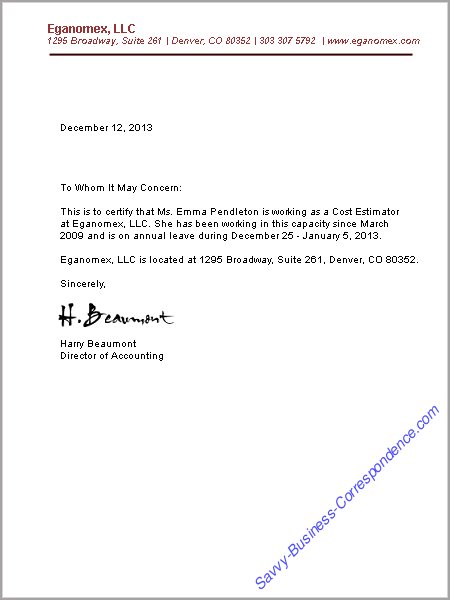 employee verification letter