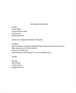 employee verification letter past employee verification letter template