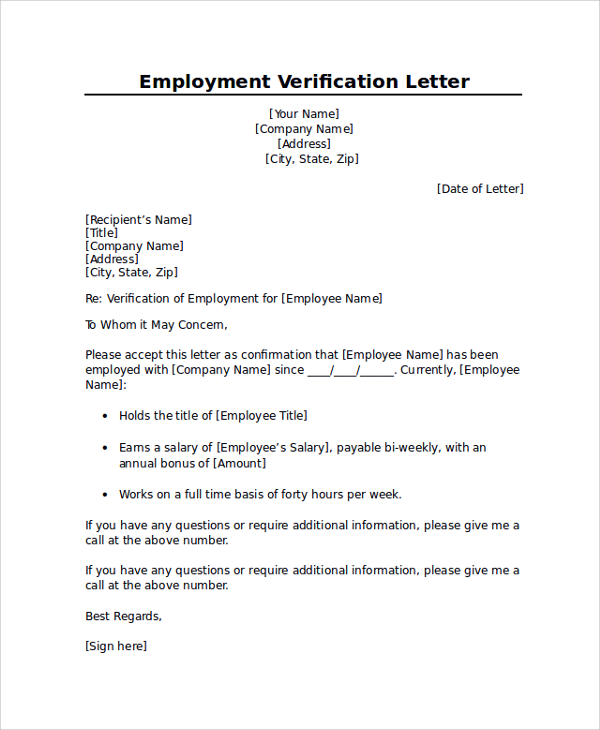 employee verification letter