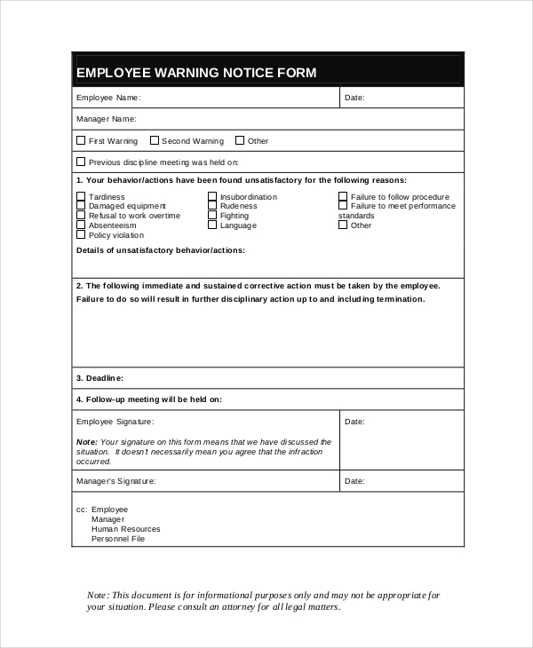 employee warning notice template business