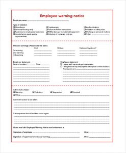 employee warning notice sample employee warning notice