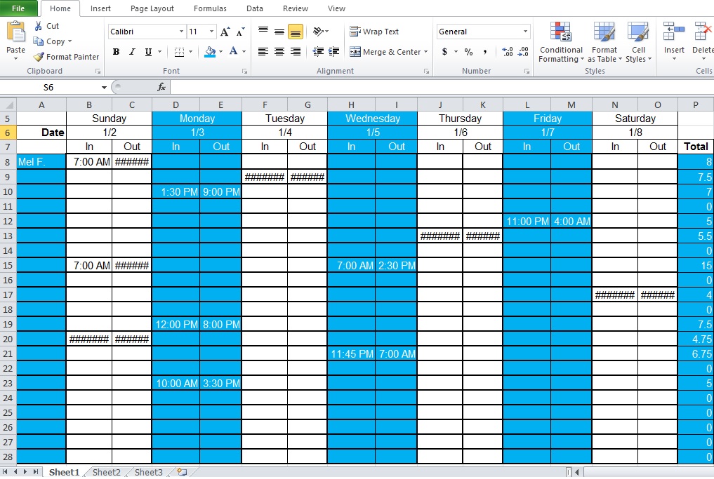 employee work schedule template