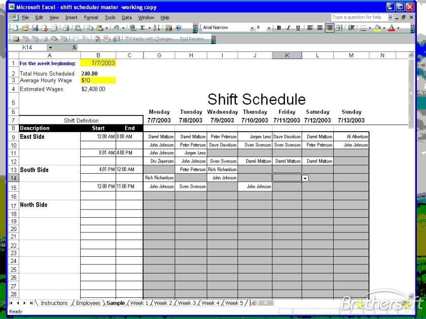 employee work schedule template