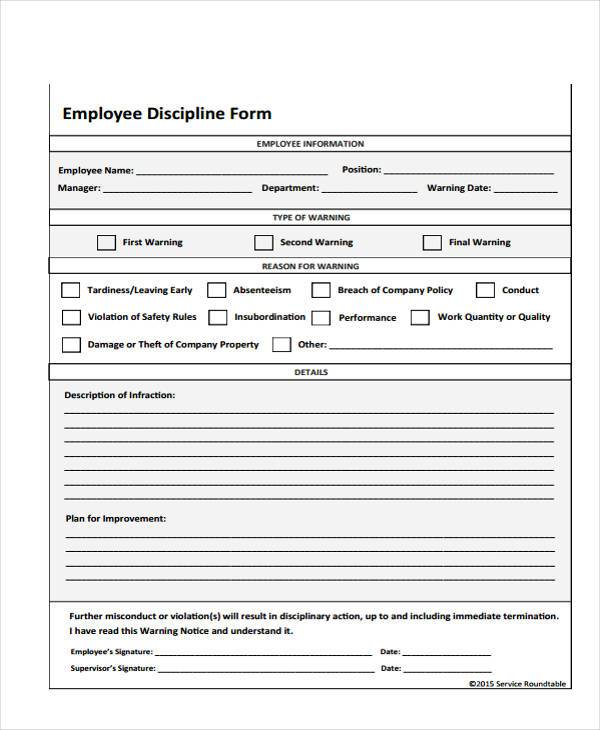 Employee Write Up Form Free Printable Template Business