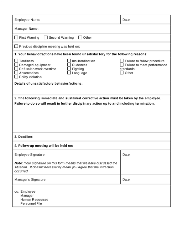 employee write up form free printable