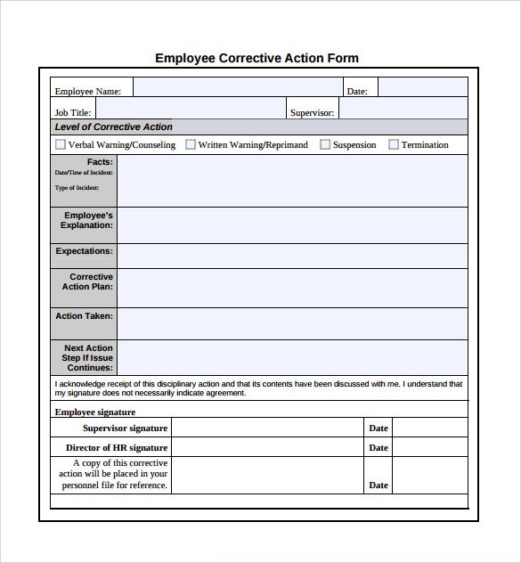 employee write up form free printable template business