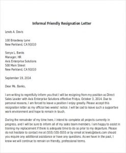 employee write up sample informal friendly resignation letter