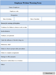 employee written warning employee written warning form page