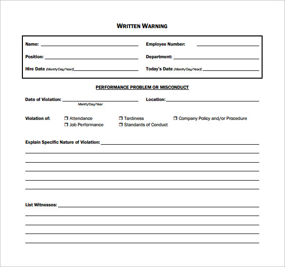 Employee Written Warning Template Template Business