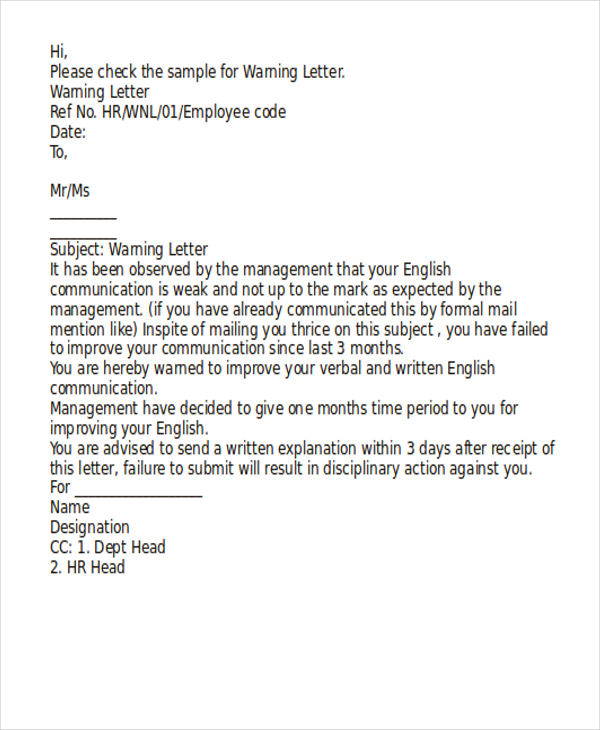 employees warning letter