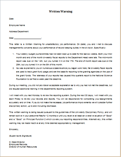 employees warning letter