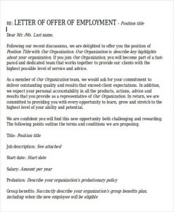 employment acceptance letter formal offer of employment letter