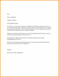 employment acceptance letter job rejection letter sample to applicant