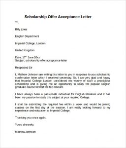 employment acceptance letter scholarship offer acceptance letter