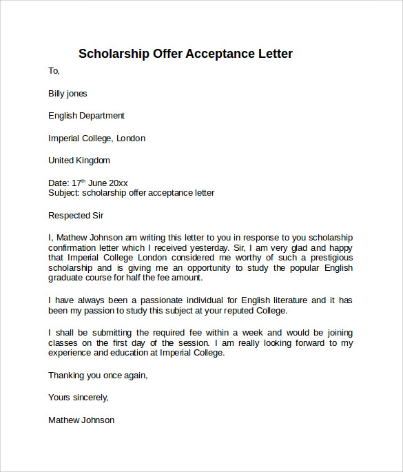 employment acceptance letter