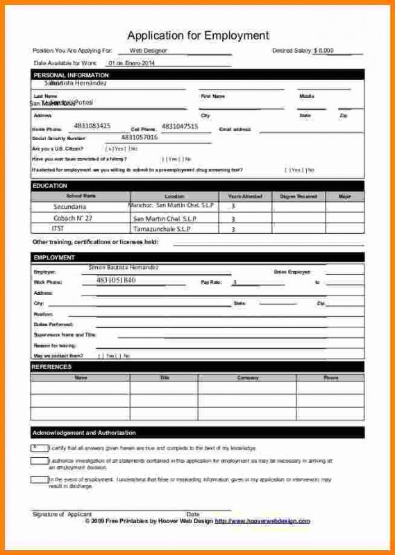 employment application form free download