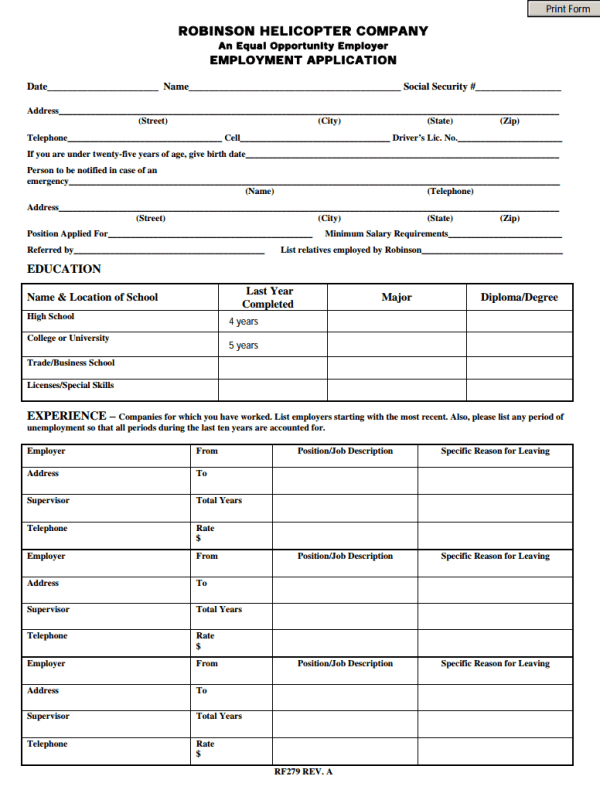 Employment Application Form Free Download | Template Business