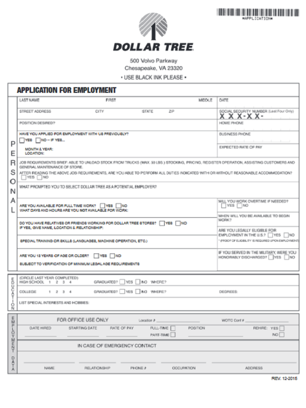 employment application form template