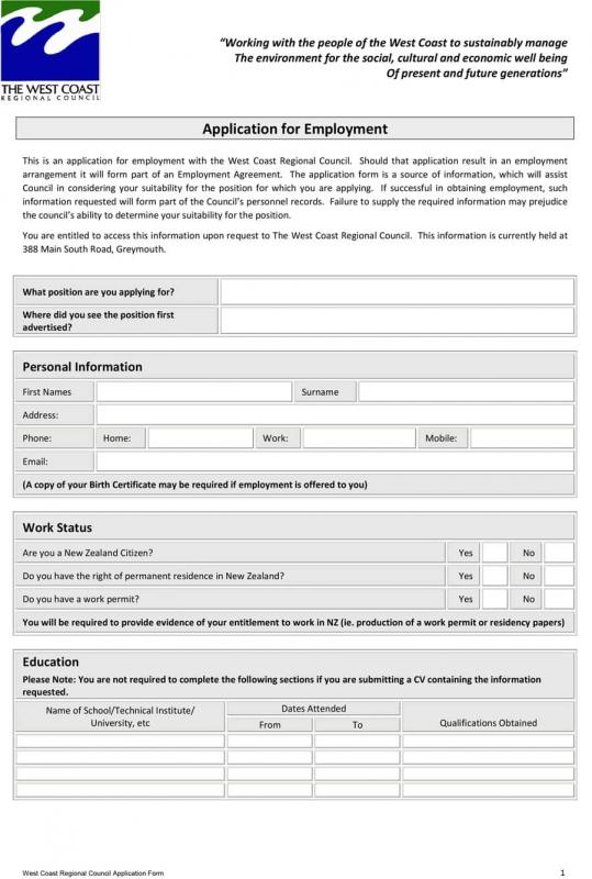 employment application template