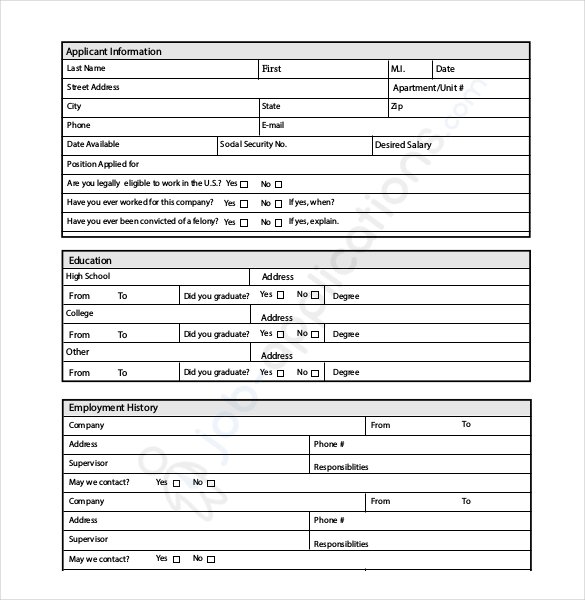 employment application template