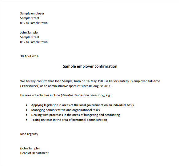 employment letter sample