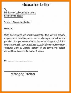 employment letters of recommendation sample letter of guarantee for payment